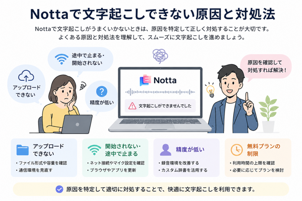 Nottaで文字起こしできない原因と対処法