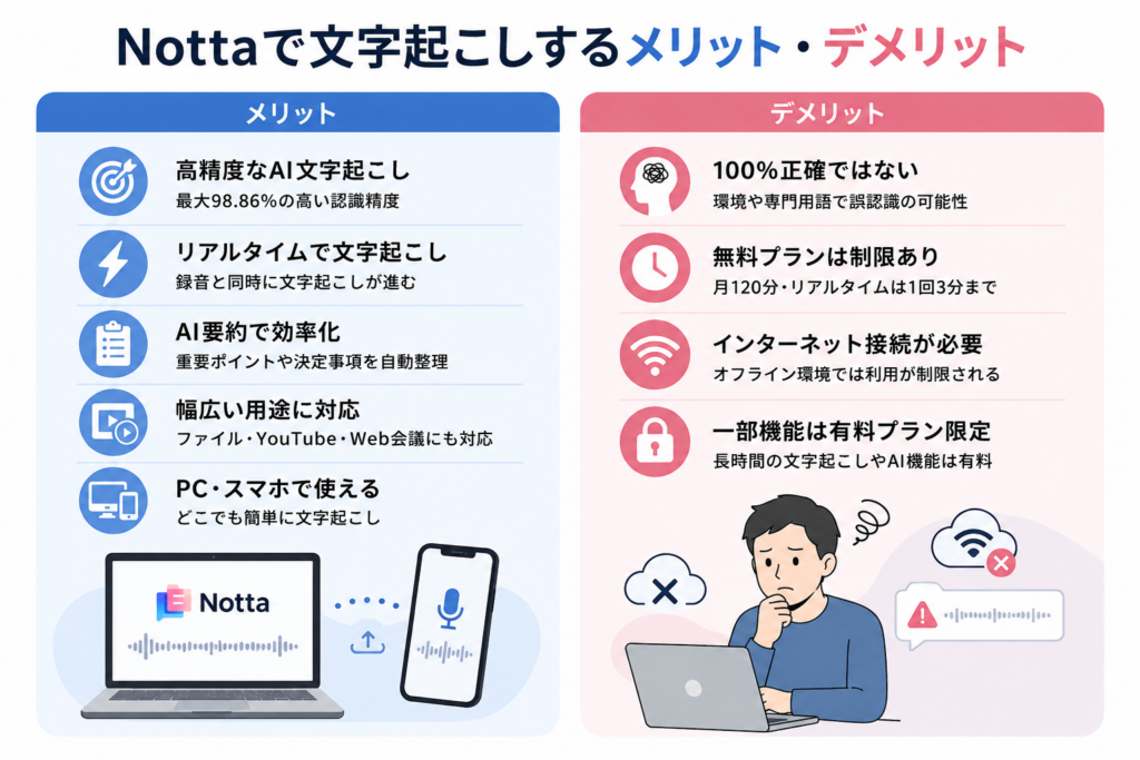 Nottaで文字起こしするメリット・デメリット