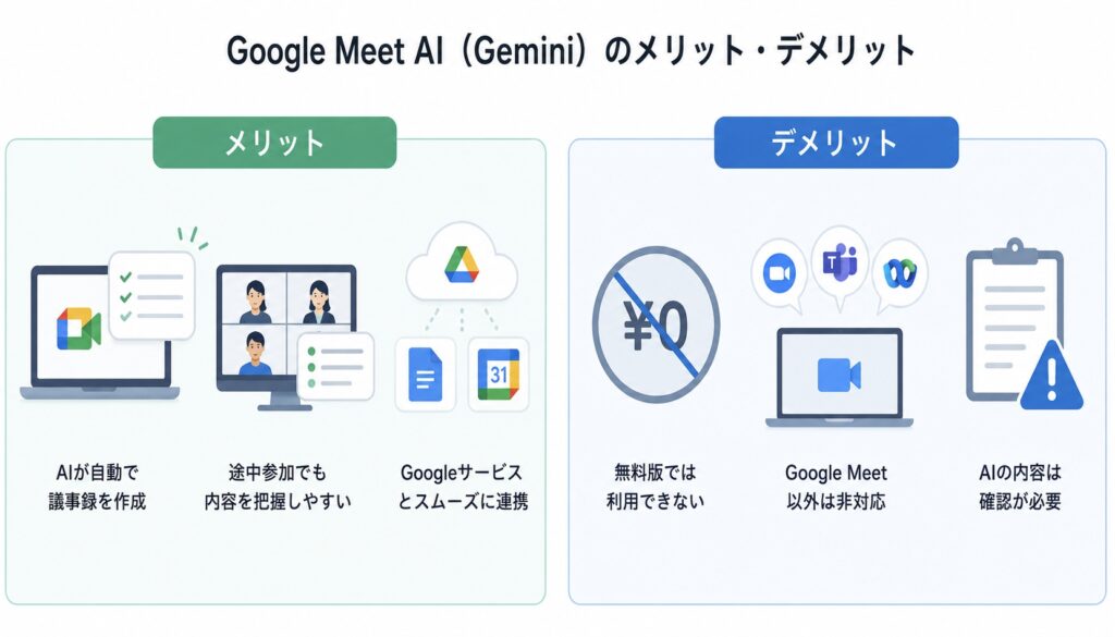 Google Meet AI(Gemini)のメリット・デメリット