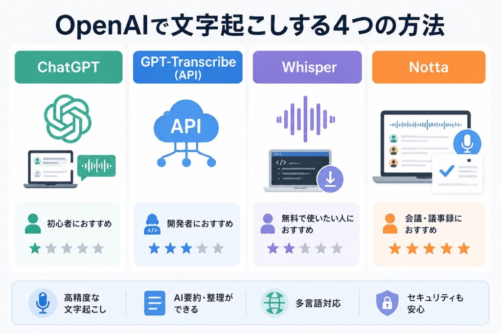 ChatGPT・GPT-Transcribe・Whisperの違いを比較