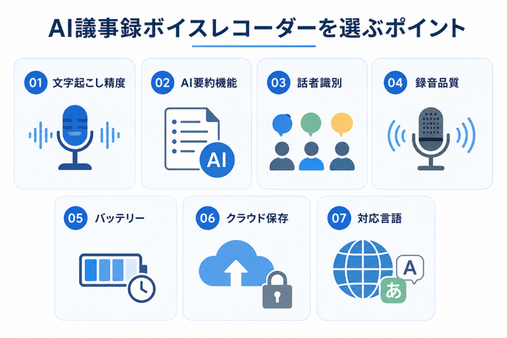AI議事録ボイスレコーダーを選ぶポイント