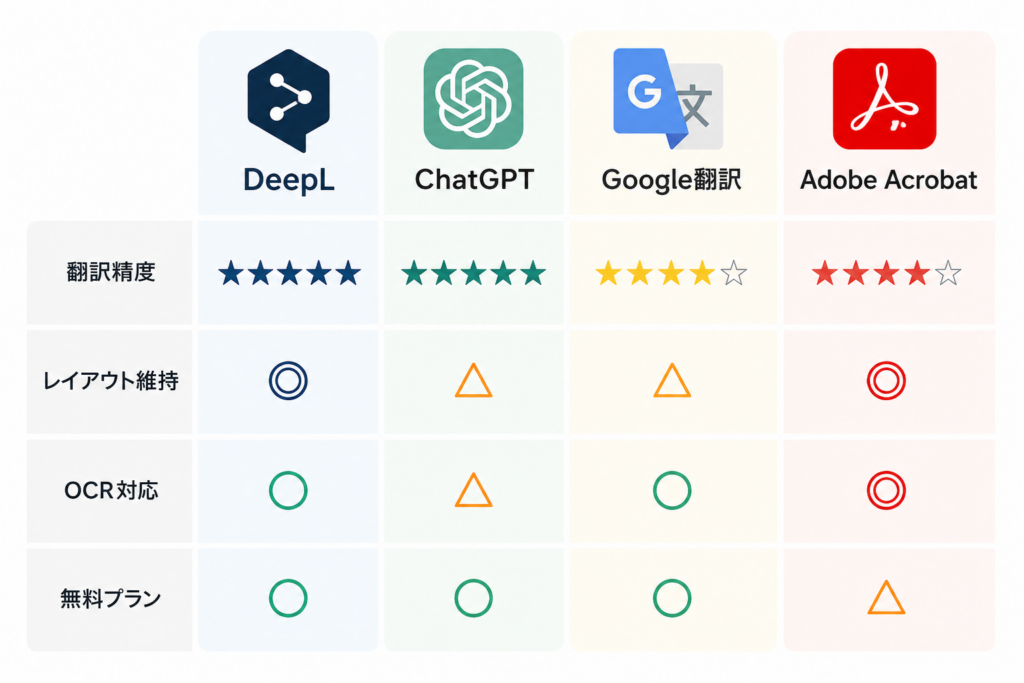 ChatGPT・DeepL・Google翻訳・Adobeを徹底比較